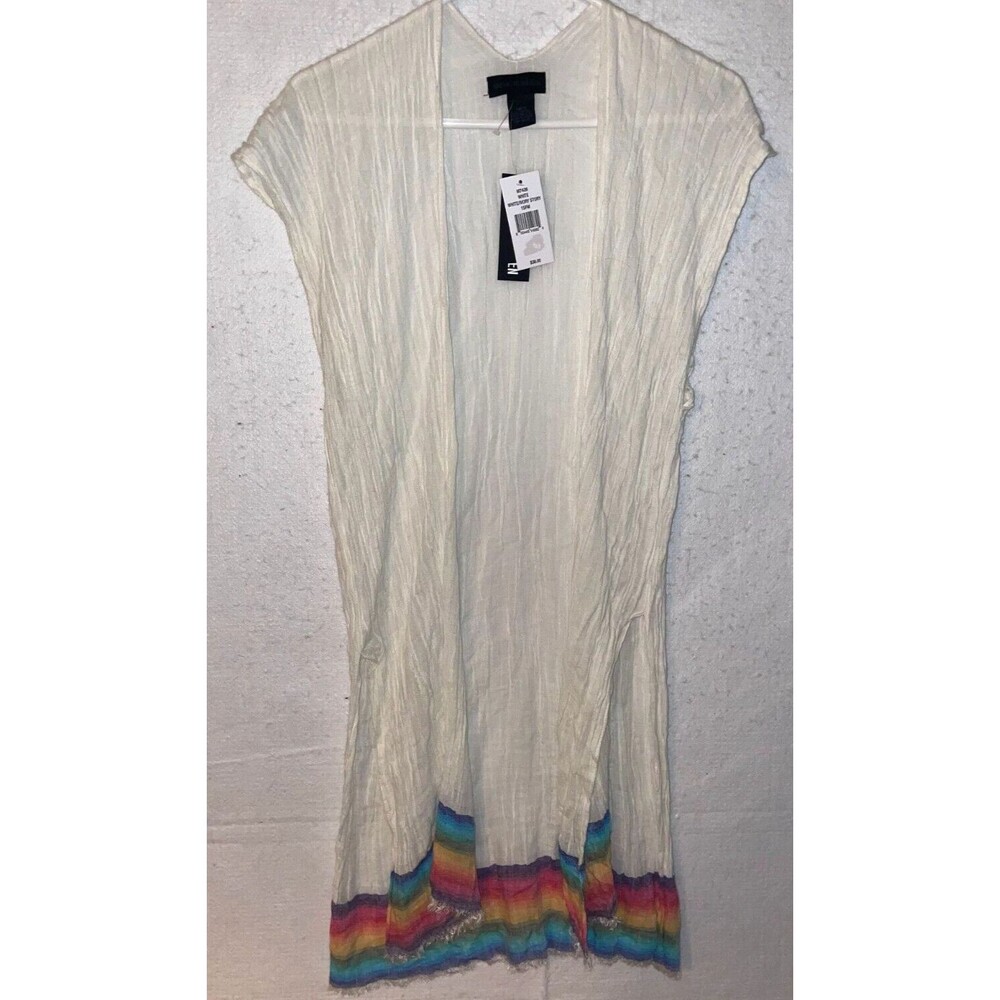Steve Madden Bohemian Cover Up One Size Fits All White Rainbow Sleeveless NWT